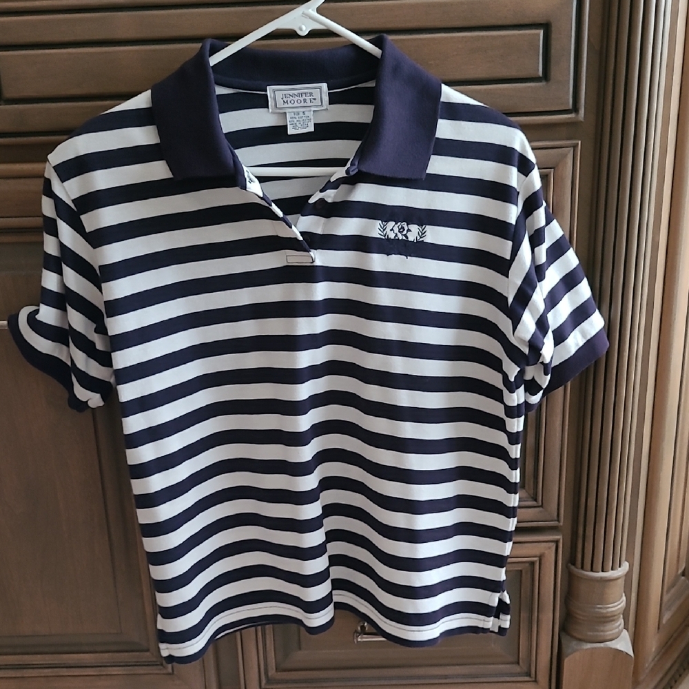 Womens Navy and White Striped Polo Shirt